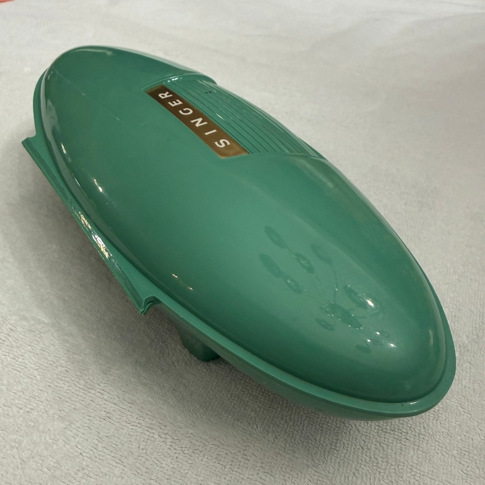 Singer Buttonholer Attachment Slant Shank Green Case 489510 Good Vintage MCM